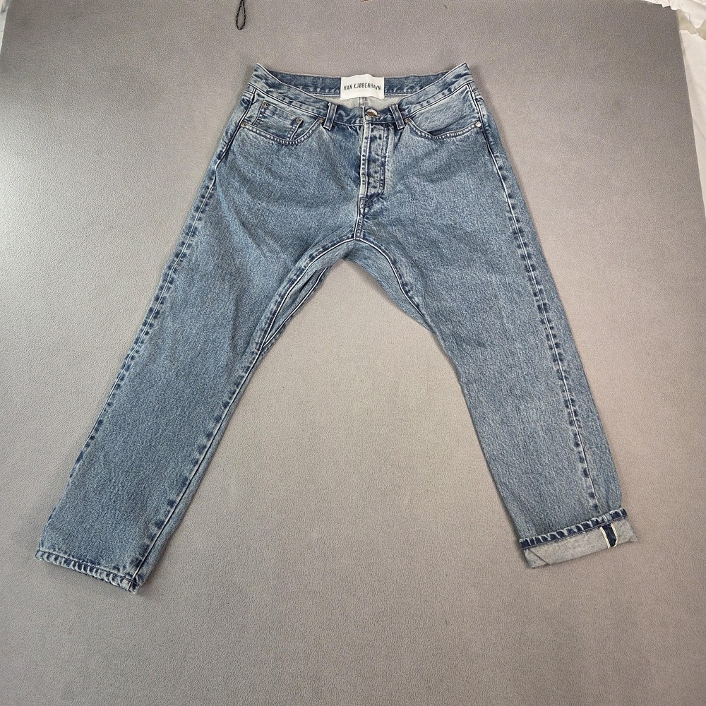 Selvedge Jeans Mens Blue Light Wash Regular Tapered Button Fly Fits 28x24